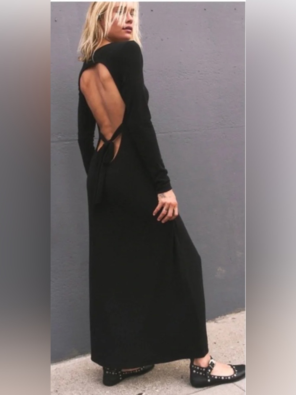 Free People Beach Aubre Open Back Backless Black Essential Boho Maxi Dress SMALL